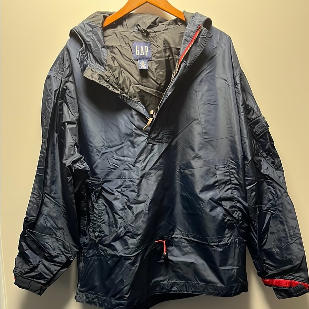 Vintage  Gap Mens Large Half Zip Hooded Packable Anorak Jacket Coat Navy